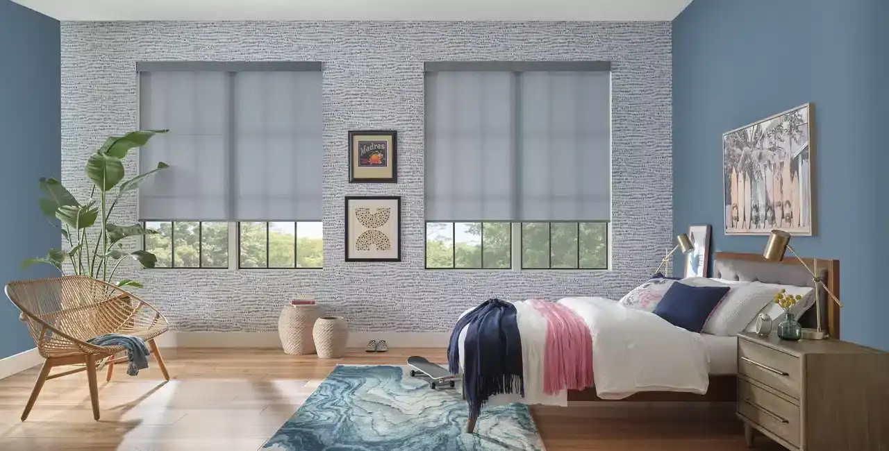 Bright, airy, contemporary bedroom with ample sunlight and elegant interior design.