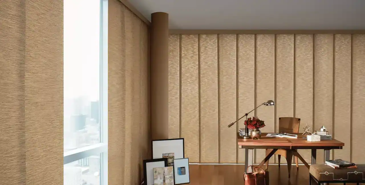 Hunter Douglas Skyline Gliding Window Umstead Cotton-Like Fabric in Permisson