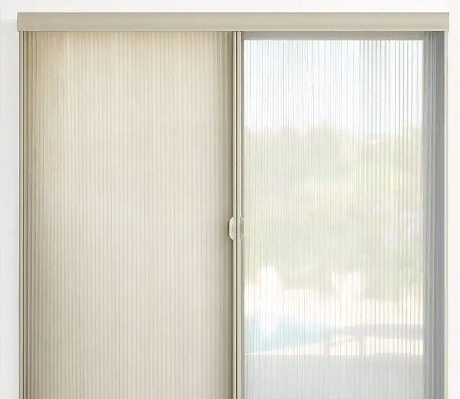 Modern Vertiglide™ vertical blinds covering a large window, providing privacy and light control in a contemporary home setting.